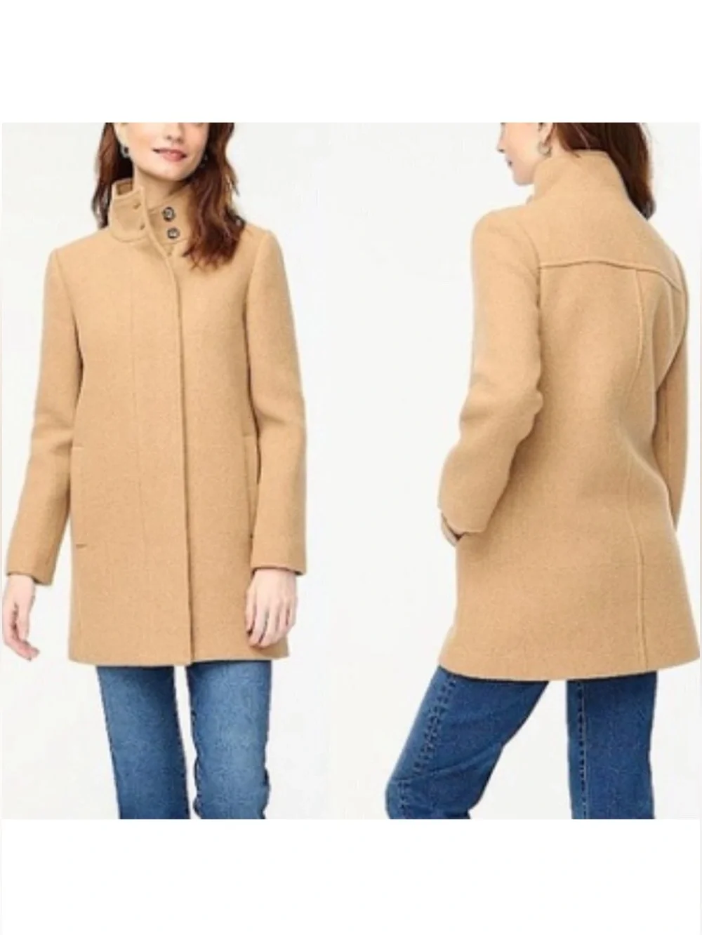NWT J Crew Women's Button-Neck Wool blend Cocoon Camel Tan City Coat size 4